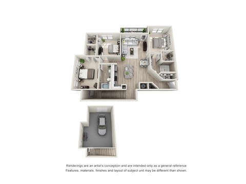 A floor plan of a house with a garage and a separate entrance.
